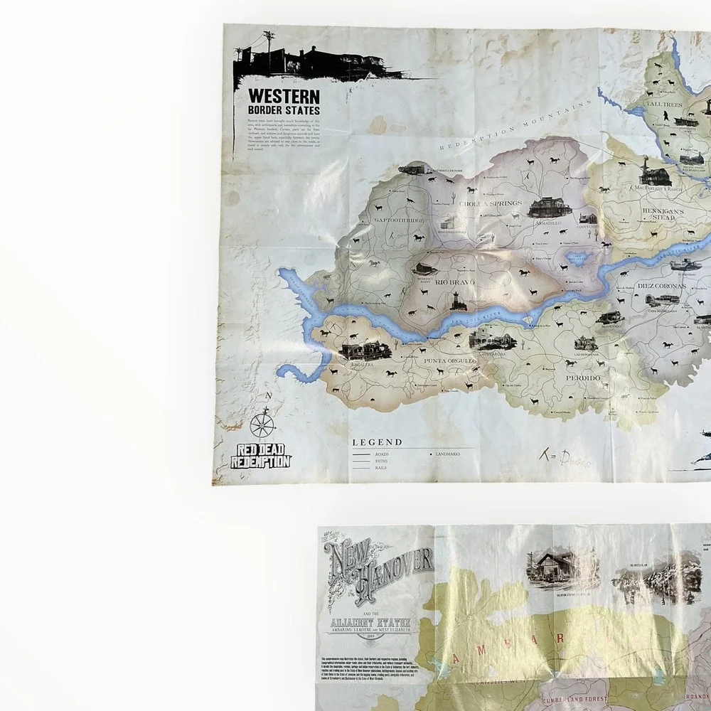 Red Dead Redemption Map Poster Lot of 2 Undead Nightmare New Austin RDR RDR2